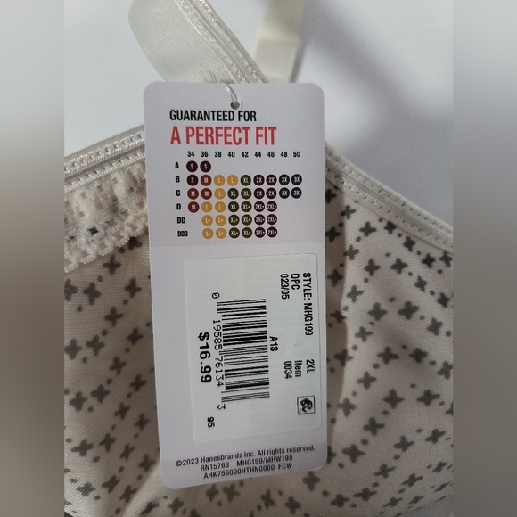 Hanes Wireless Patterned Bra / Size 2X - Picture 4 of 5